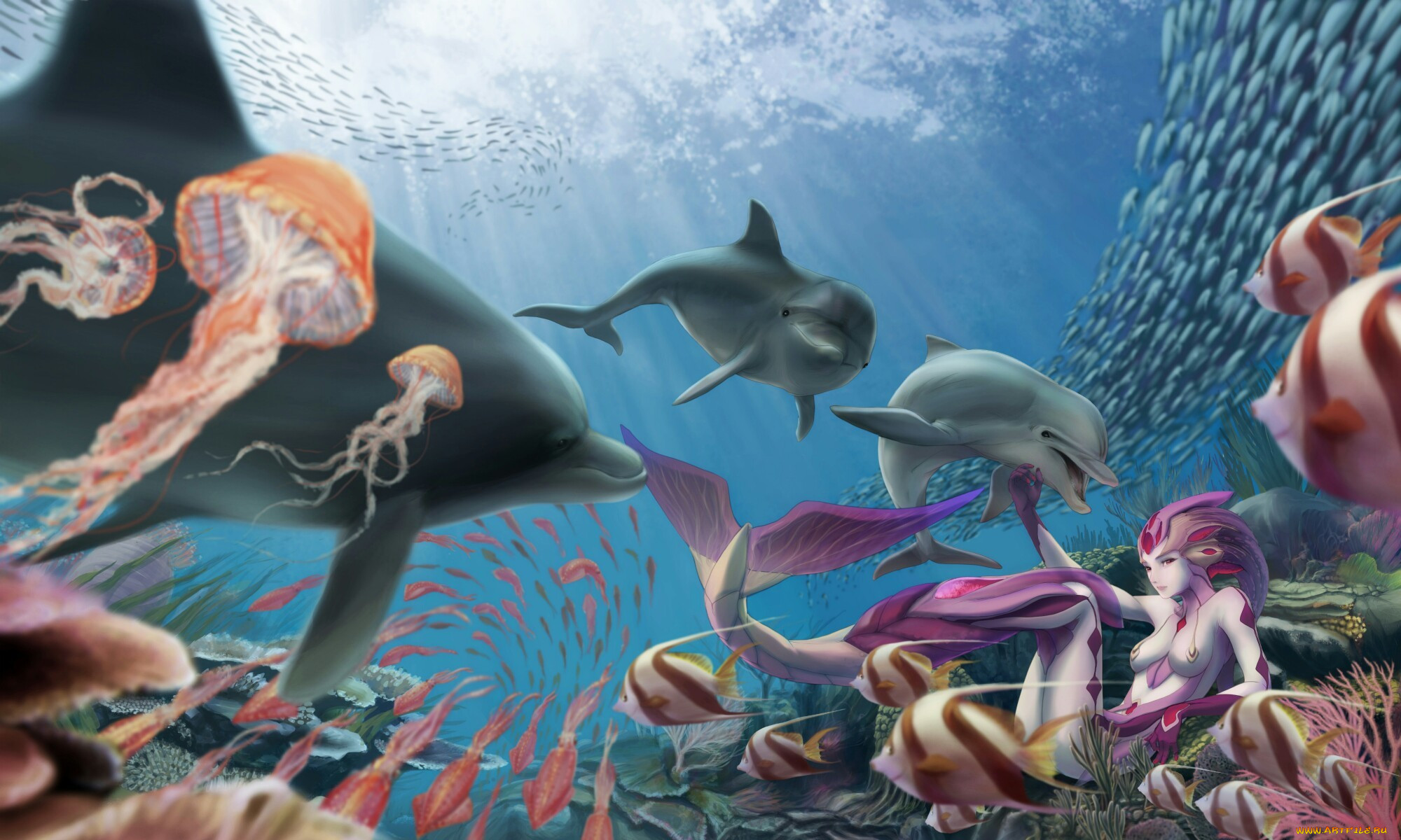 Жизнь в глубине моря. Подводный мир. Морские обитатели. Сказочный подводный мир. Морской мир.